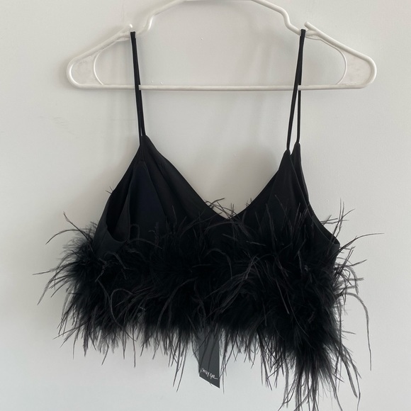 Nasty Gal Black Feather Trim Co ord Top, Size 8 (US) - Picture 2 of 3